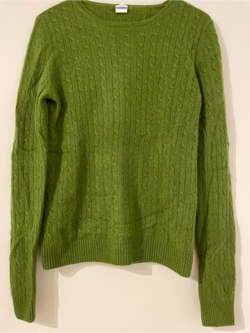 J Crew Classic Cable Knit Crewneck Sweater - Green, 100% cashmere